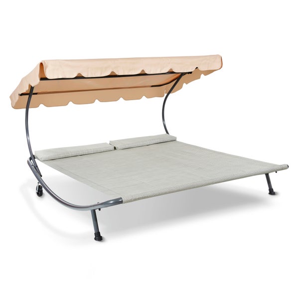 Doppelliege natur, mit Rollen und verstellbarem Sonnendach, 200 x 202 x 157 cm