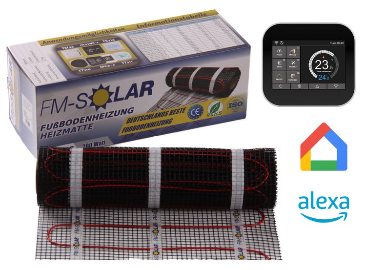 FM Solar elektrische Fußbodenheizung Heizmatte Set mit Thermostat zur Steuerung für Smart Home Systeme