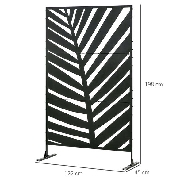 Outsunny Balkon Sichtschutz, Raumtrenner mit Bananenblattmuster, 122 x 198 cm, Stahl, Schwarz