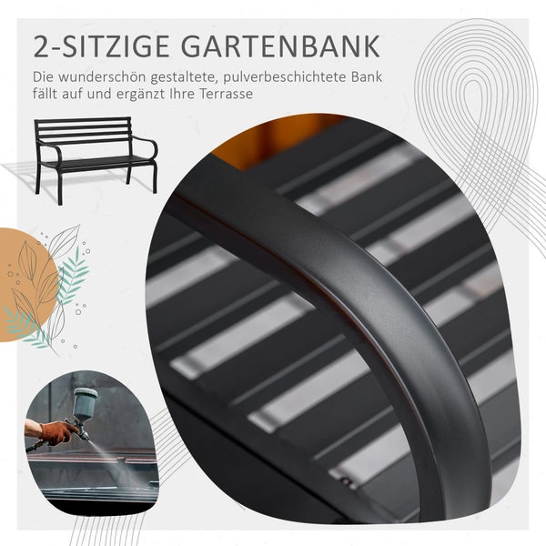 Outsunny Gartenbank, Sitzbank, 127 x 58 x 82 cm, Metall, Schwarz