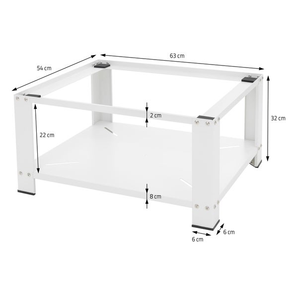 ML-Design Waschmaschinen Untergestell mit Ablage 63x54 cm Stahl Weiß bis 150kg, Waschmaschinen-Unterschrank, Stabiler Waschmaschinensockel, 32cm hohes Podest Erhöhung Unterbau für Trockner/Kühlschrank