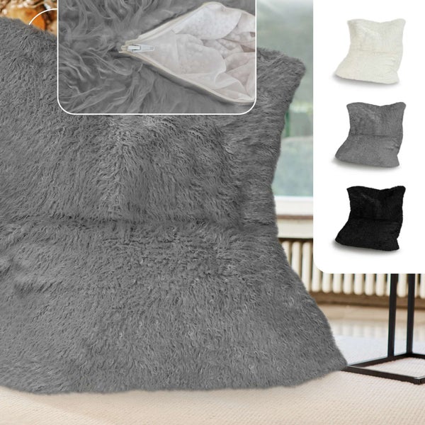 Green Bean XXL-Sitzsack Fellotpik mit Füllmaterial (EPS Perlen - 380 Liter) - Indoor Maße ca 180 x 140 cm - Bean Bag Sitzkissen Sitzpuff Sitzsessel Bodenkissen Lounge Grau