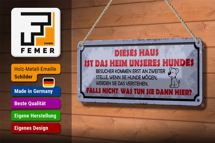 Blechschild Spruch 27x10cm dieses Haus Heim unseres Hundes Dekoration