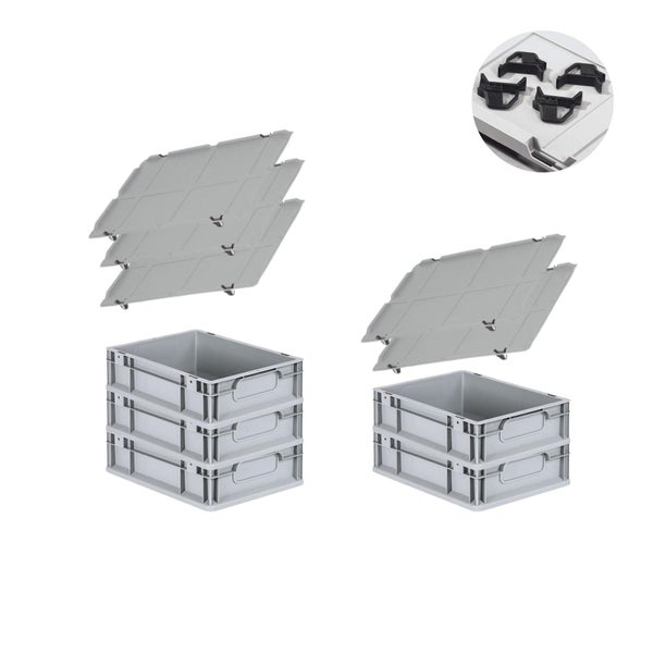 PROREGAL Spar Set 5x Eurobox Nextgen Economy Mit Auflagedeckel & 4x Schiebeschnappverschlüsse Schwarz Griffe Geschlossen HxBxT 12 x 30 x 40 cm