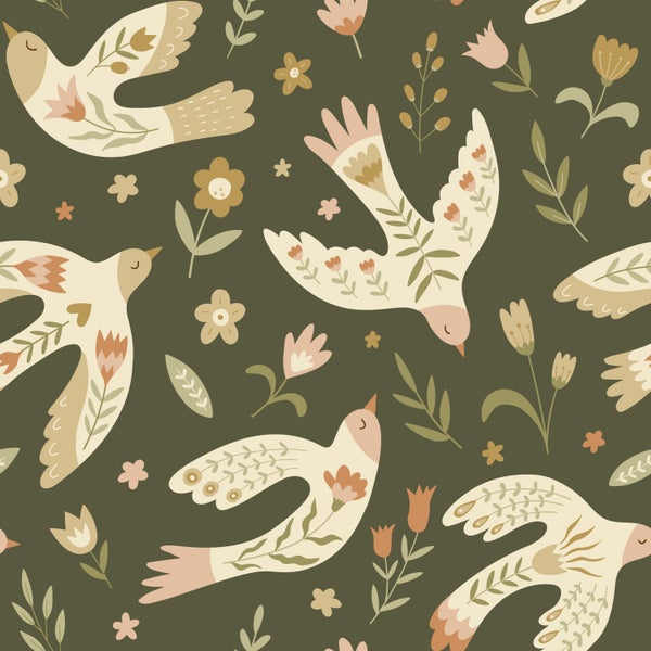 Muster mit stilisierten Vögeln und Blumen