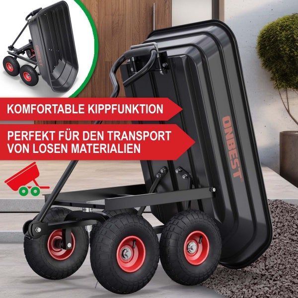 Bollerwagen mit vier Rädern und Kippfunktion für den Transport von losen Materialien, Marke ONBEST.