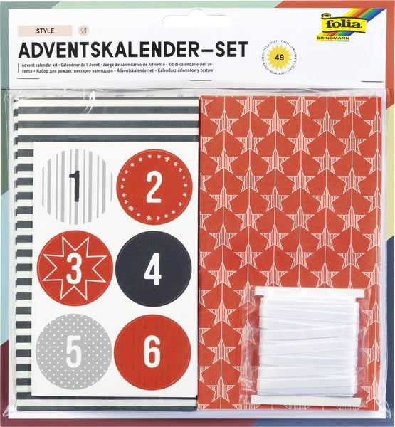 Folia Adventskalender-Set STYLE, aus 24 lebensmittel echten Tüten, Satinband, Sticker