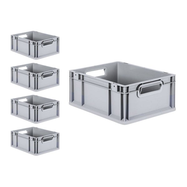PROREGAL Spar Set 5x Eurobox Nextgen Economy Mit Scharnierdeckel & Grünen Schiebeschnappverschlüssen Griffe Offen HxBxT 17 x 30 x 40 cm 16 Liter