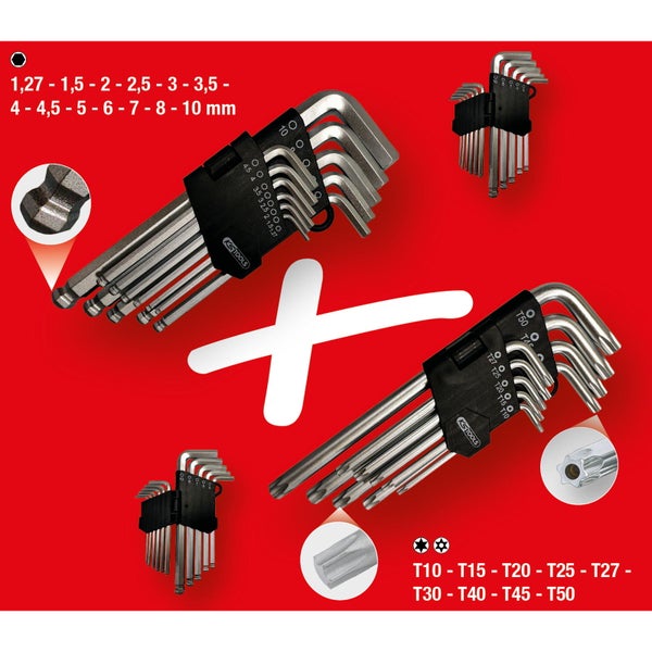 Bohrer-Set in rotem Metallkoffer mit verschiedenen Größen.