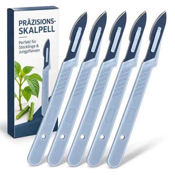 Set mit fünf Präzisionsskalpellen für Pflanzenstecklinge und Jungpflanzen inklusive Verpackung