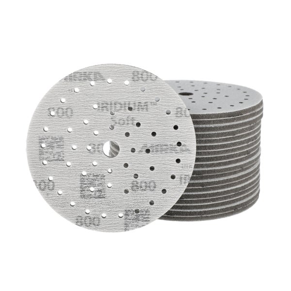 Mirka Iridium Soft Schleifscheiben Ø 150 mm / Korn P800 / Klett Multifit / 20 Stück / schaumbasiertes Schleifmittel für präzises Trockenschleifen, Klarlackschliff, Finish