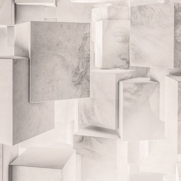 Dekorative Wandpaneele mit dreidimensionalen Würfeln.