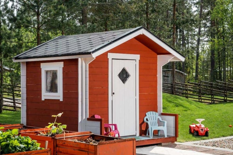 Polhus Alpholz Spielhaus Jenny Kinderspielhaus aus Holz, Kinderhaus mit 19 mm Wandstärke Holzhaus Kinder, Naturbelassen 1,8x2,3m