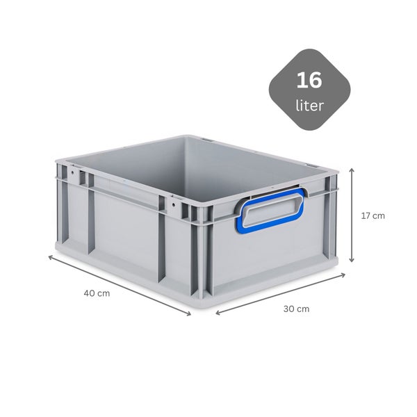 PROREGAL Spar Set 5x Eurobox Nextgen Color Mit Auflagedeckel & Schiebeschnappverschlüsse HxBxT 17 x 30 x 40 cm Griffe Blau Geschlossen Glatter Boden