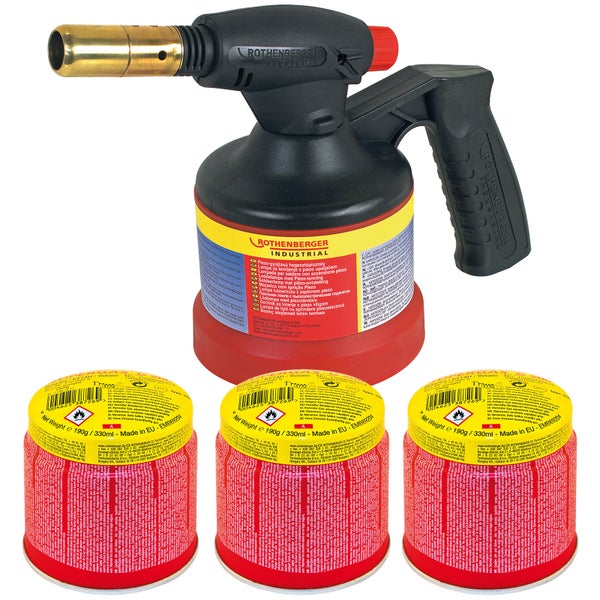 Rothenberger Industrial Lötlampe mit drei Gaskartuschen