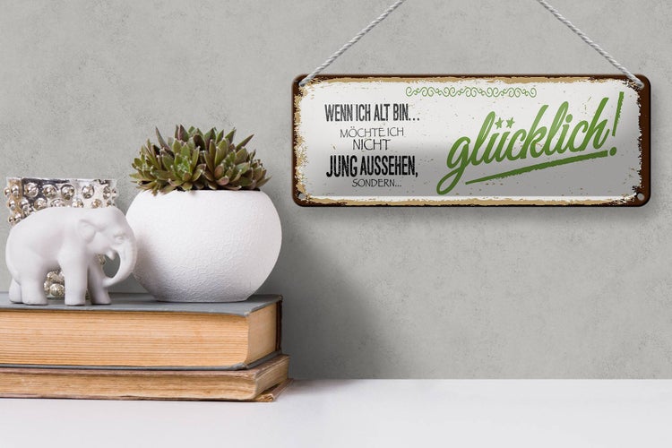 Blechschild Spruch ich alt möchte jung glücklich 27x10cm Dekoration