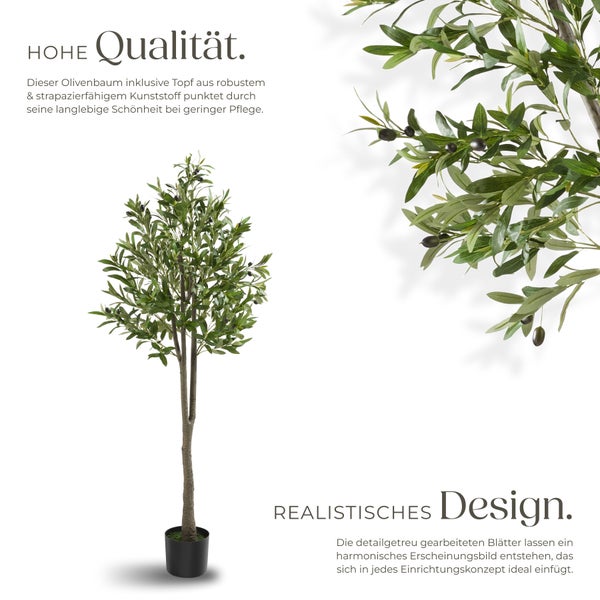 Künstlicher Olivenbaum tectake Oleand stabiler Kunststoff-Blumentopf verschiedene Größen grün