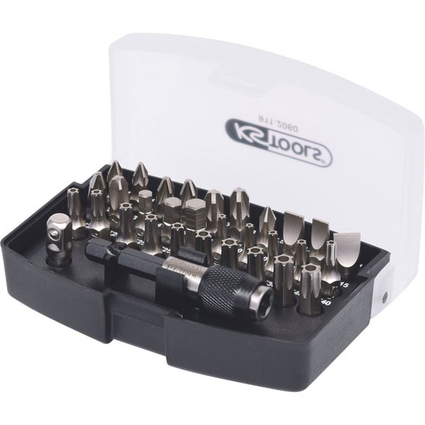 KStools Logo. Bit-Set mit verschiedenen Schraubendreher-Bits in einer Aufbewahrungsbox.