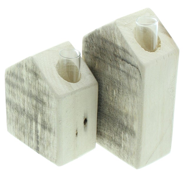 FRANK FLECHTWAREN | Vase Häuschen, 2er Set, PAPPEL, GLAS, 8,5 x 5,5 x 11 cm, 8,5 x 5,5 x 15 cm