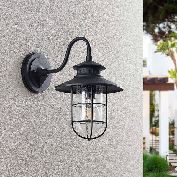 Lindby Wandleuchte außen (Laterne) Kyan (spritzwassergeschützt (Retro, Vintage Antik) in Schwarz (1 flammig E27) - Außenwandleuchten Wandlampe Led Außenlampe Outdoor für