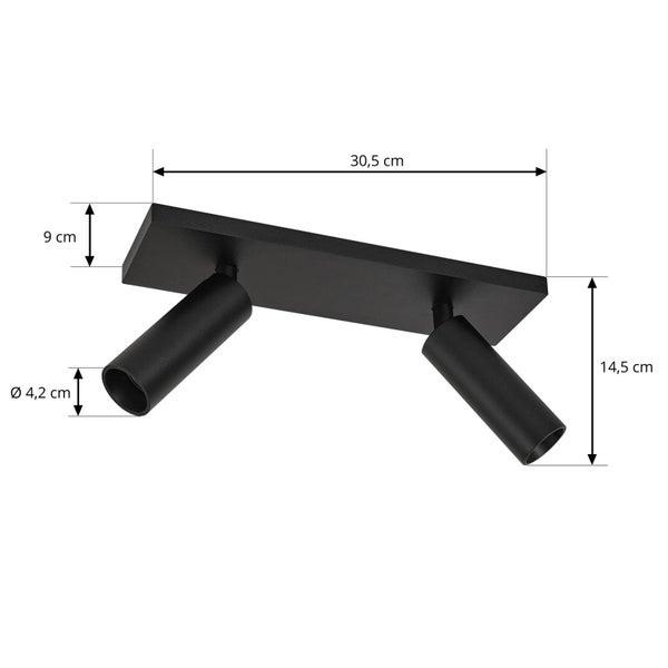 Maße der Deckenleuchte mit zwei Strahlern