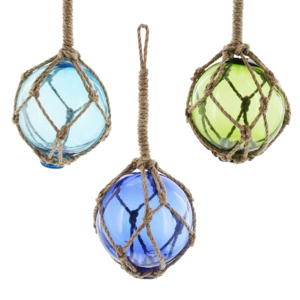 FRANK FLECHTWAREN | Glaskugel Netz, 3er Set, GLAS, ca. Ø 9 cm, GH 25 cm