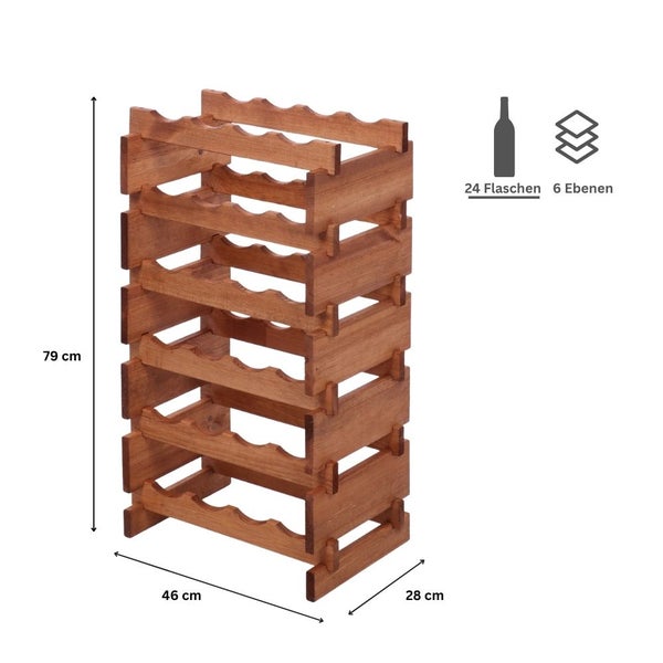 Weinregal VINOTECA FLEX PRO HxBxT 79x46x28cm 24 Flaschen auf 6 Ebenen Massives Kiefernholz Braun geölt