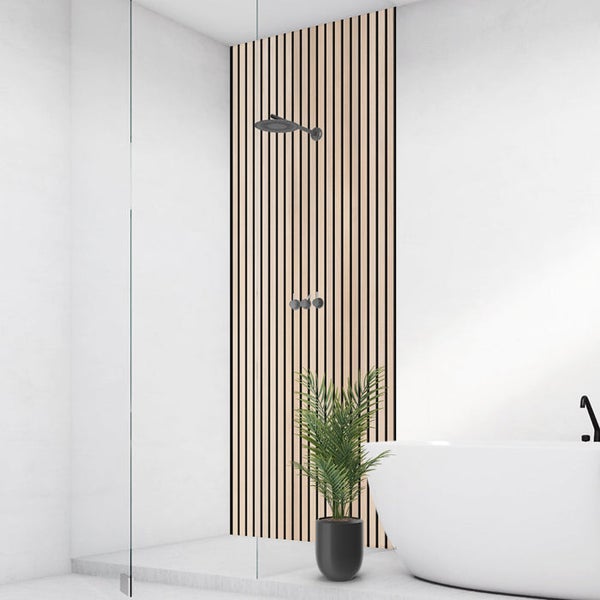 Holzoptik Streifen, 125x210cm, fugenlose Wandpaneele aus Alu-Verbund 3mm, Duschrückwand