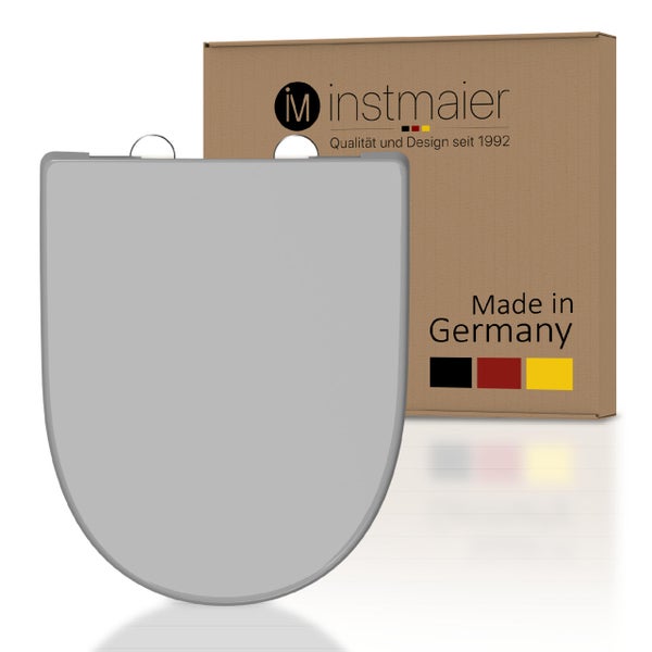 instmaier WC Sitz | Made in Germany | Toilettendeckel mit Absenkautomatik | Klobrille Grau Glanz | D-Form | mit Schnellverschluss | Duroplast