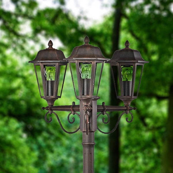 Lindby Mastleuchte außen Lamina (spritzwassergeschützt (Retro, Vintage Antik) in Braun aus Aluminium (3 flammig E27) - Kandelaber Außenleuchte