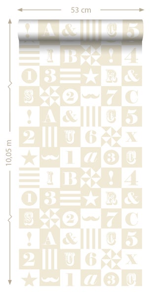 Tapetenrolle mit Buchstaben, Zahlen und Symbolen, 53 cm breit und 10,05 m lang