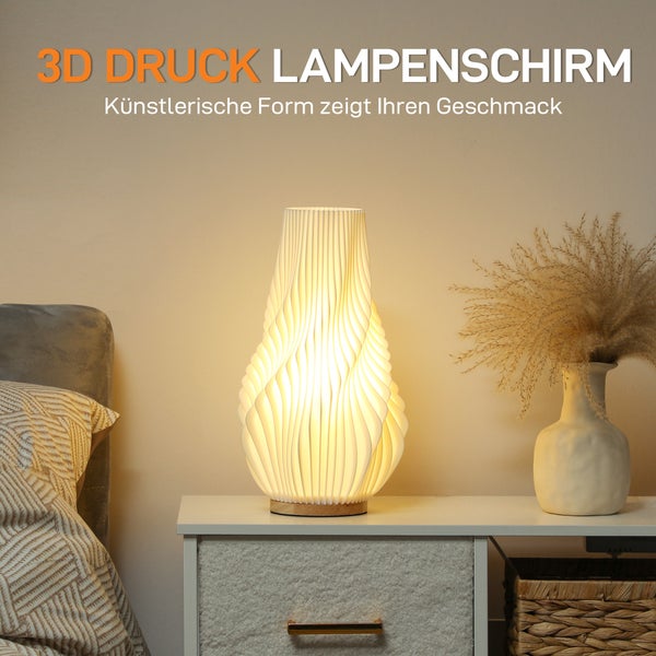 Tischleuchte mit Lampenschirm im 3D-Druck Design auf einem Nachttisch
