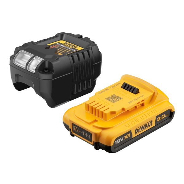 DeWalt Akku Starter-Set mit 18 Volt XR Lithium-Ionen Akku 2,0 Amperestunden und Ladegerät.