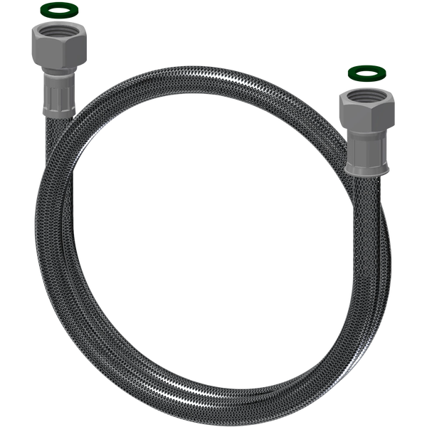 Flexibler Anschlussschlauch aus Edelstahl mit zwei Überwurfmuttern und Dichtungsringen.