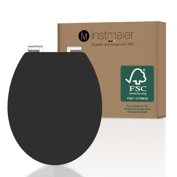 instmaier WC Sitz WC2M | FSC zertifiziertes Holz | Toilettendeckel mit Absenkautomatik | Klobrille Schwarz Matt | Oval | Nachhaltig | MDF-Holzkern