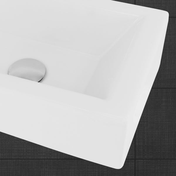 ML-Design Waschbecken aus Keramik in Weiß 51x25x13 cm, Eckig, klein, Hahnloch links, Wandmontage oder Aufsatzwaschbecken, Moderne Waschtisch Waschschale Waschplatz Handwaschbecken, für Badezimmer