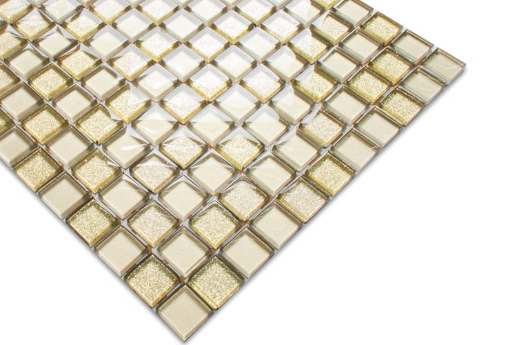 Glasmosaik auf Netz für Bad und Küche 30cm x 30cm  - Golden sunshine