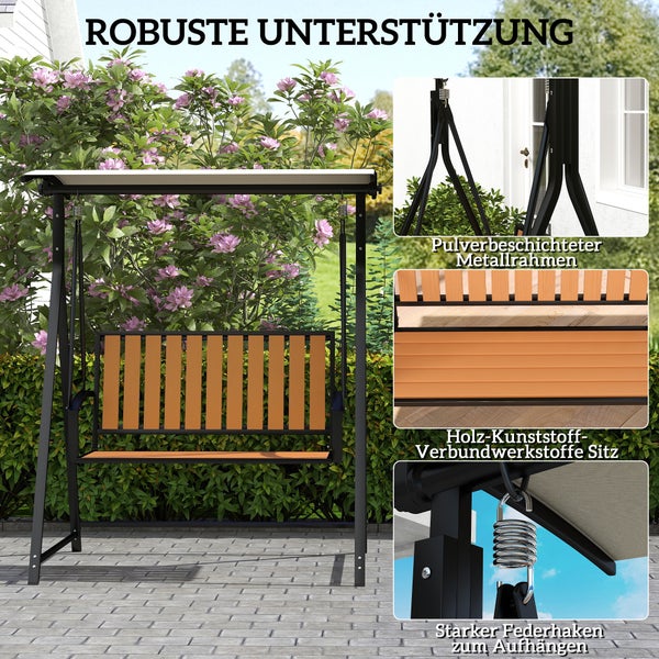 Outsunny Hollywoodschaukel mit verstellbarem Sonnendach, 2-Sitzer Gartenschaukel, wetterfest Schaukelbank belastbar bis 240kg, Gartenliege für Garten, Terrasse, 142 x 112 x 162cm, Schwarz