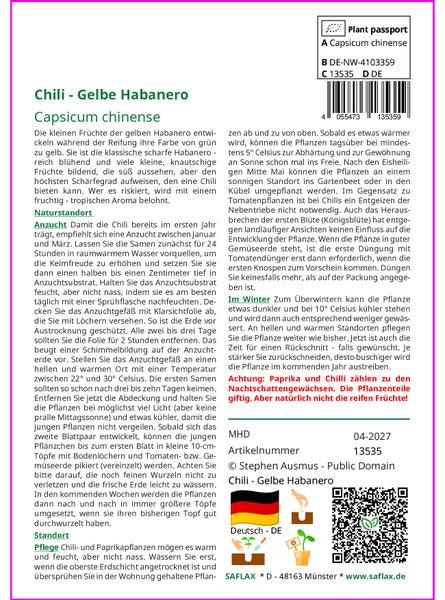 SAFLAX Anzucht Set - Chili - Gelbe Habanero - Capsicum chinense - 10 Samen - Mit Mini-Gewächshaus, Anzuchtsubstrat und 2 Töpfen