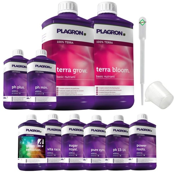 Plagron Terra XXL 10-Teiliges Dünger Set – Komplettnährstoffversorgung für gesundes Wachstum & Blüte | Für Anfänger geeignet, inklusive Terra Grow, Bloom, Power Roots, Vita Race & Green Sensation
