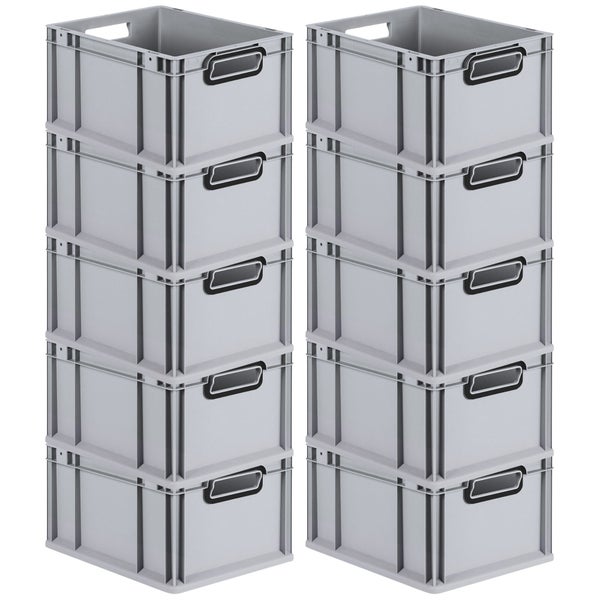 PROREGAL SparSet 10x Eurobox NextGen Color, HxBxT 22x30x40cm, 20 Liter, Griffe schwarz offen, Grau, Eurobehälter, Transportbox, Transportbehälter, Stapelbehälter