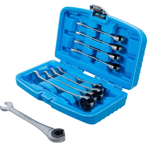 Ratschenschlüssel Set mit offenem Ring in blauem Koffer
