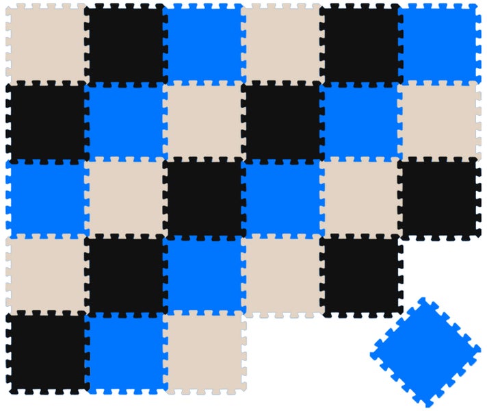 Set aus quadratischen Steckfliesen mit Puzzle Profil für den Bodenbelag in Innenräumen