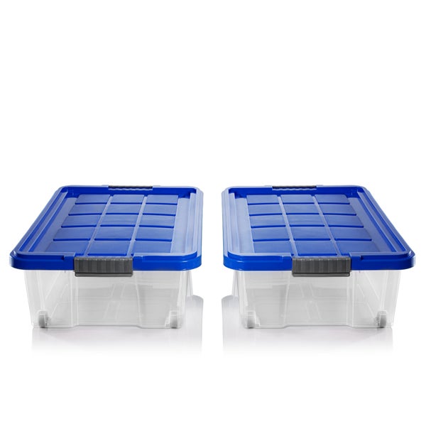 BigDean 2x Unterbettkommode Aufbewahrungsbox mit Deckel 25L azurblau 60x40x17,5cm - mit Rollen + Clipverschluss nestbar - Eurobox Aufbewahrungsbox Storage Box Bettkasten - Made in Germany