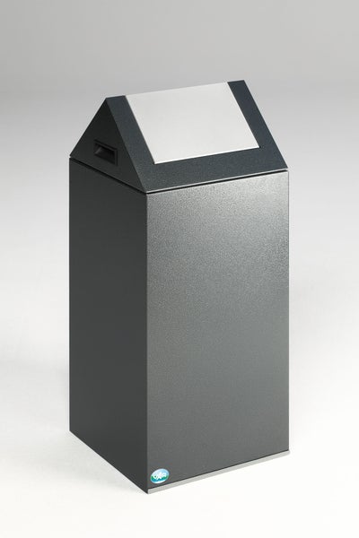PROREGAL Selbstlöschender Wertstoffsammler Spitz Mit Einwurfklappe 60 Liter HxBxT 80 x 32 x 32 cm Verzinkter Stahl Grau Silber