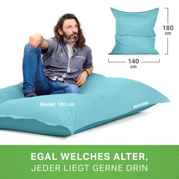 Green Bean 2er Set XXL Sitzsack inkl. Pouf fertig befüllt mit EPS-Perlen - Riesensitzsack 140x180 Lounge Sitz-Kissen Bean-Bag Chair  - Aquamarin
