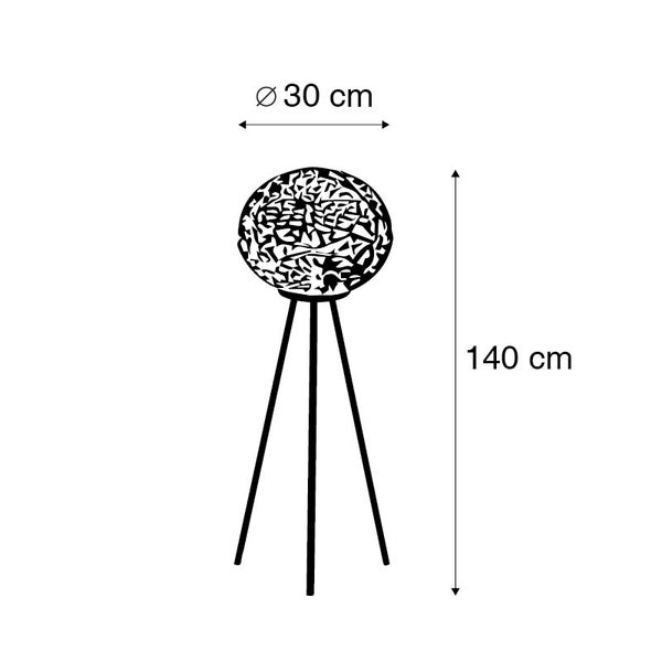 Abbildung einer Stehlampe mit den Maßen: Durchmesser 30 cm, Höhe 140 cm