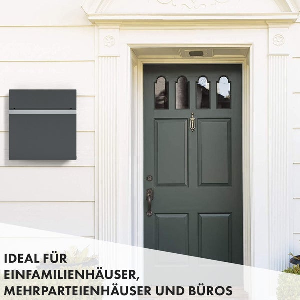 FLOORDIREKT Briefkasten Gaston - Stahl Wandbriefkasten mit Zeitungsfach und Edelstahl-Namensschild