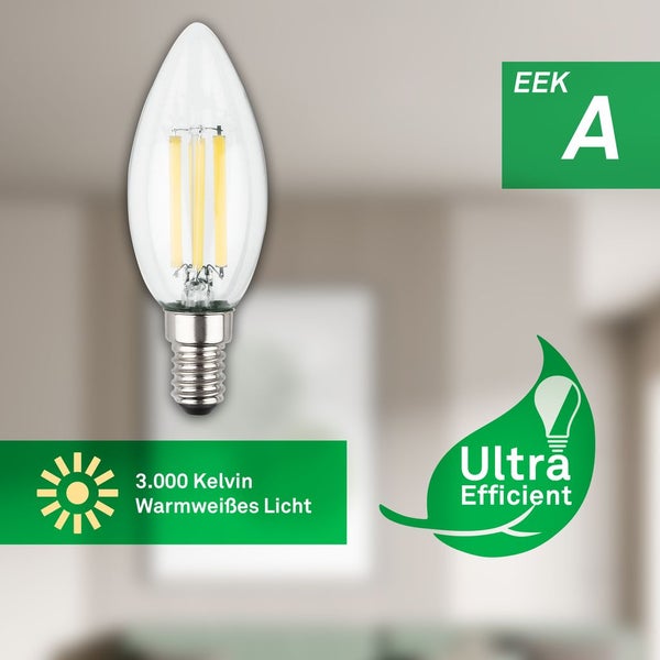 2er Set LED Leuchtmittel E14 LED Lampe Kerze Warmweiß Effizienzklasse A