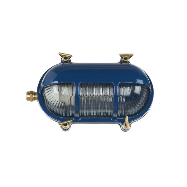Blaue Schiffslampe mit geriffeltem Glas